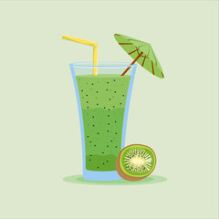 Kiwi smoothie illustration isolated on pastel green background