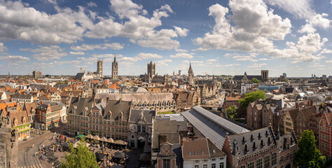 Panorama of Ghent skyline in sunny weather