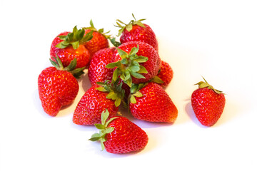 red strawberries on a white background