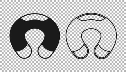 Black Travel neck pillow icon isolated on transparent background. Pillow U-shaped. Vector