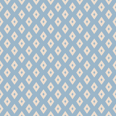 Diamond seamless pattern. Vector geometric ornament with small perforated rhombuses. Abstract graphic texture. Retro vintage style. Muted blue and beige color. Simple minimal background. Repeat design