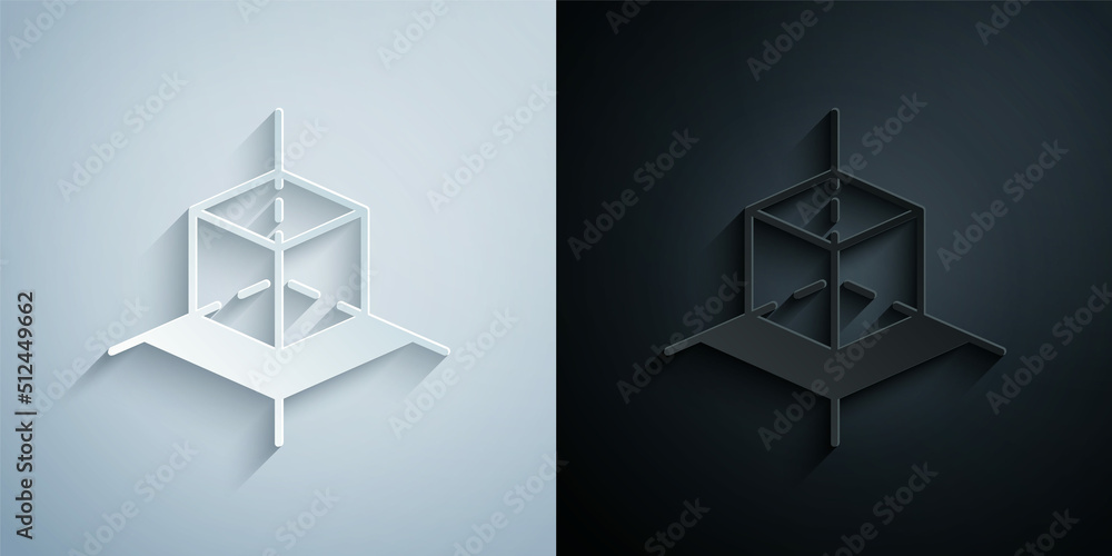 Poster paper cut 3d modeling icon isolated on grey and black background. augmented reality or virtual reali
