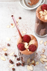 keto friendly almond chocolate smoothie with raspberries