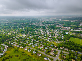 Fototapeta na wymiar Panoramic aerial view of residential quarters in the scenic town of New Jersey, U.S