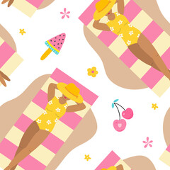 Summer creative pattern of sexy woman on the beach