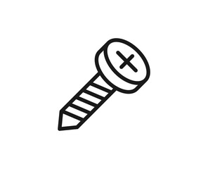 Single line icon of self-tapping screw icon on isolated white background. High quality editable stroke for mobile apps, web design, websites, online shops etc.