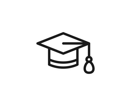 Academic hat icon concept. Modern outline high quality illustration for banners, flyers and web sites. Editable stroke in trendy flat style. Line icon of learning