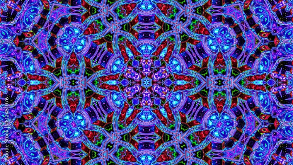 Aufkleber 3d render. 3d stylish looped abstract bg. liquid iridescent symmetrical pattern like kaleidoscope wi