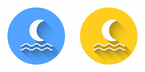 White Night fog or smoke icon isolated with long shadow background. Circle button. Vector