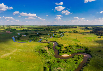 Liwiec river aerial panoramic landscape