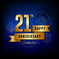 21th anniversary logo with golden ribbon for booklets, leaflets, magazines, brochure posters, banners, web, invitations or greeting cards. Vector illustrations.