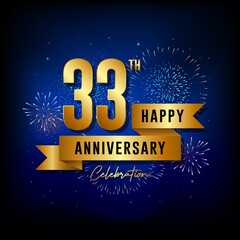 33th anniversary logo with golden ribbon for booklets, leaflets, magazines, brochure posters, banners, web, invitations or greeting cards. Vector illustrations.