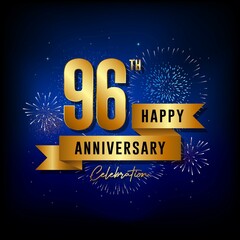 96th anniversary logo with golden ribbon for booklets, leaflets, magazines, brochure posters, banners, web, invitations or greeting cards. Vector illustrations.