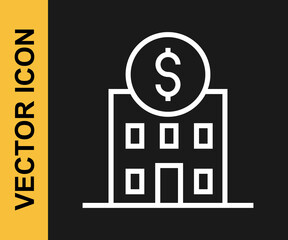 White line Bank building icon isolated on black background. Vector