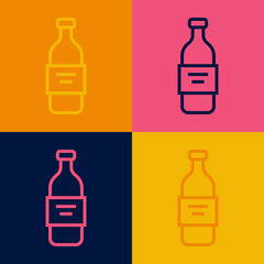 Pop art line Glass bottle of vodka icon isolated on color background. Vector