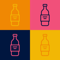 Pop art line Glass bottle of vodka icon isolated on color background. Vector