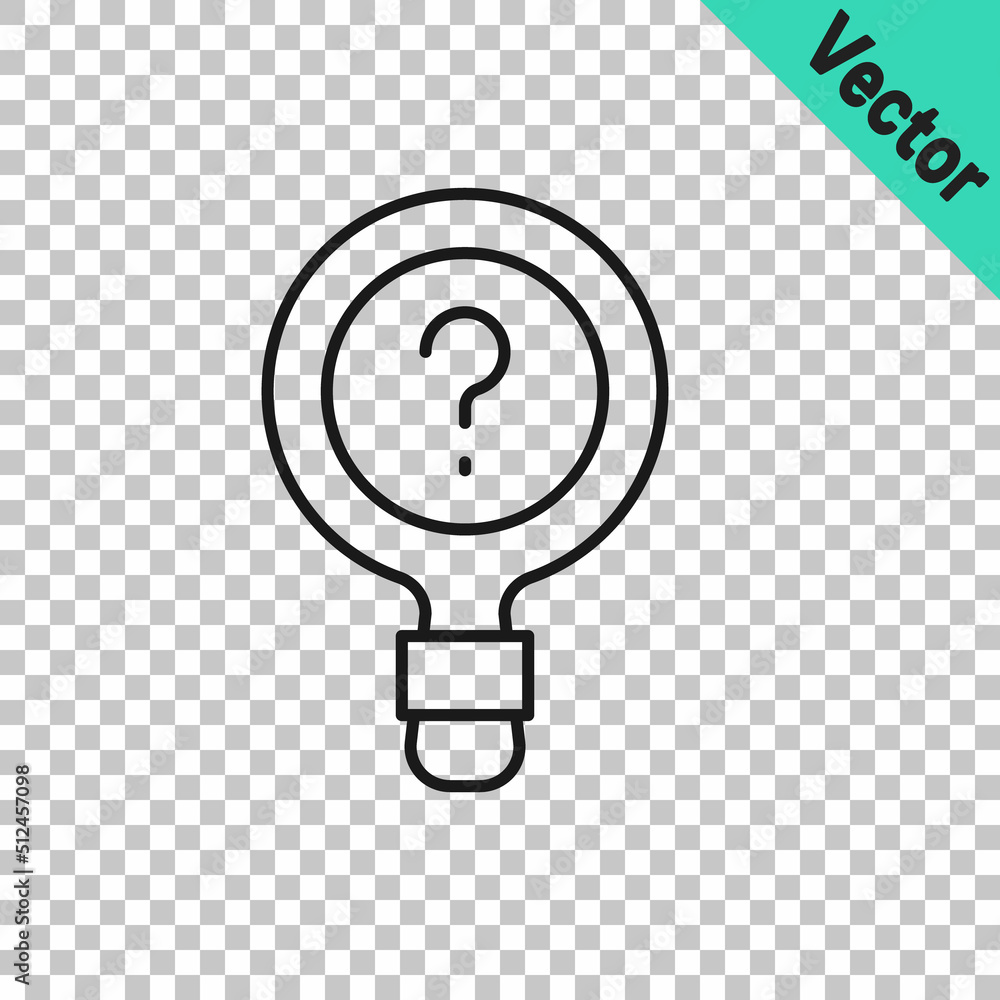Poster black line unknown search icon isolated on transparent background. magnifying glass and question mar