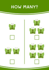 How many of Butterfly, game for children. Vector illustration, printable worksheet