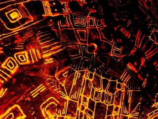 Avant-Garde Art. Passion Abstract Hand Drawn. Orange Patchwork Geometric. Orange Background. Image...