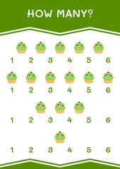 How many of Cupcake, game for children. Vector illustration, printable worksheet