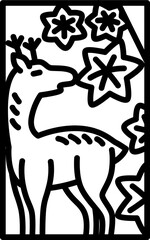 線画ミニ花札　神無月　紅葉　鹿　10月　紅葉に鹿