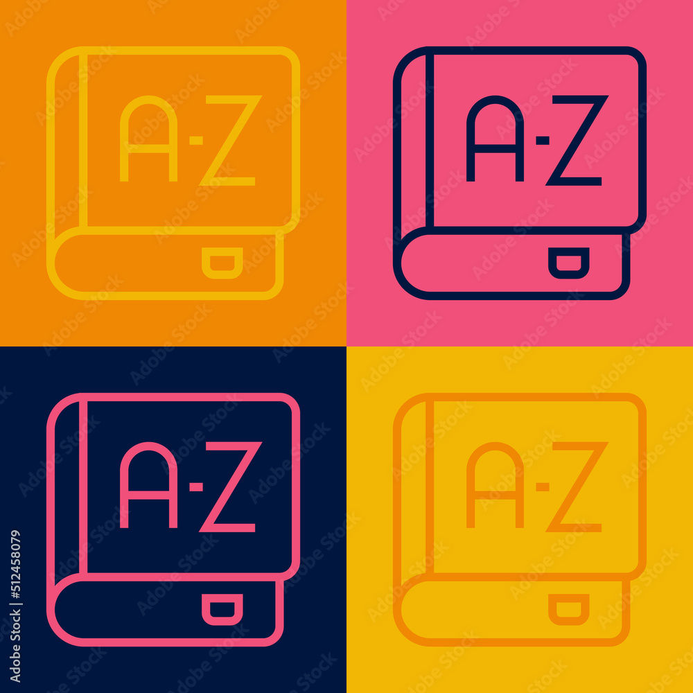 Poster pop art line translator book icon isolated on color background. foreign language conversation icons 
