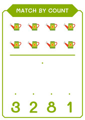 Match by count of Watering can, game for children. Vector illustration, printable worksheet