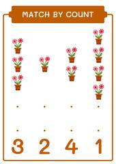 Match by count of Flower, game for children. Vector illustration, printable worksheet