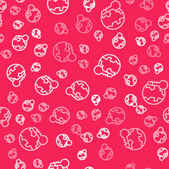 White line Planet earth melting to global warming icon isolated seamless pattern on red background. Ecological problems and solutions - thermometer. Vector