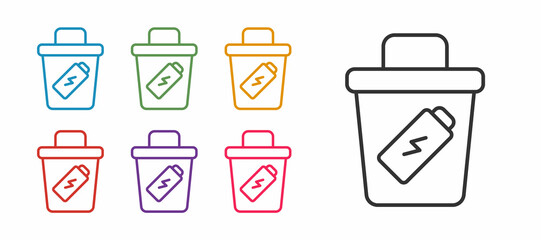 Set line Trash can icon isolated on white background. Garbage bin sign. Recycle basket icon. Office trash icon. Set icons colorful. Vector
