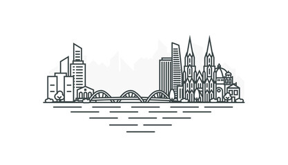 Cologne, Koln architecture line skyline illustration. Linear vector cityscape with famous landmarks, city sights, design icons. Landscape with editable strokes.