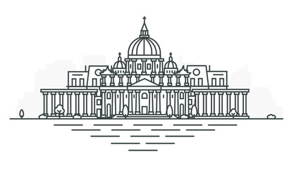 The Vatican, Rome, Italy architecture line skyline illustration. Linear vector cityscape with famous landmarks, city sights, design icons. Landscape with editable strokes.