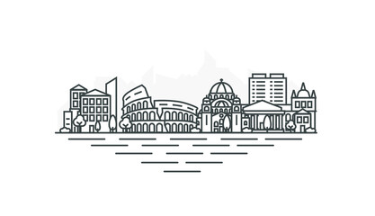 Rome, Italy architecture line skyline illustration. Linear vector cityscape with famous landmarks, city sights, design icons. Landscape with editable strokes.