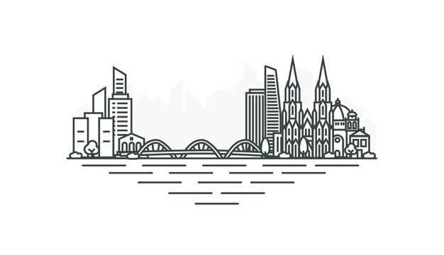 recommend clip art: Cologne, Koln architecture line skyline illustration. Linear vector cityscape with famous landmarks, city sights, design icons. Landscape with editable strokes.