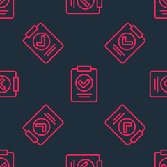 Red line Medical prescription icon isolated seamless pattern on black background. Rx form. Recipe medical. Pharmacy or medicine symbol. Vector