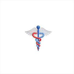 Medical symbol snakes Caduceus with wings. 3D render icon isolated with background.