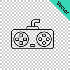 Black line Game controller or joystick for game console icon isolated on transparent background. Vector