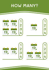 How many of Calender, game for children. Vector illustration, printable worksheet