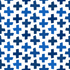 Paint brush strokes seamless pattern. Freehand grunge design background. Crosses motif modern minimal ornament