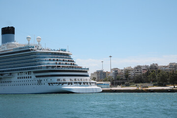 Modern cruise ship in sea on sunny day