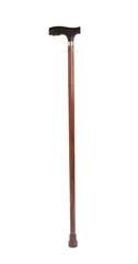 Elegant wooden walking cane isolated on white