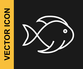 White line Fish icon isolated on black background. Vector