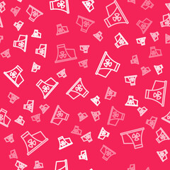 White line Nuclear power plant icon isolated seamless pattern on red background. Energy industrial concept. Vector