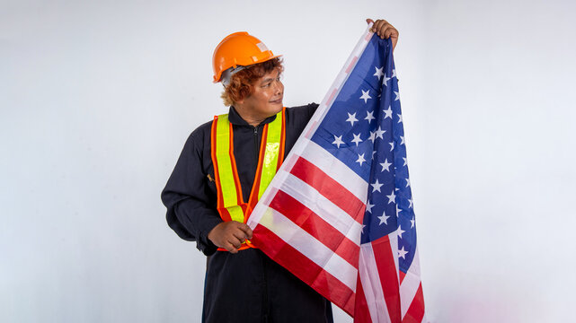 Happy Labor day, American flag and Labor man, USA flag, American flag, Labor Day.