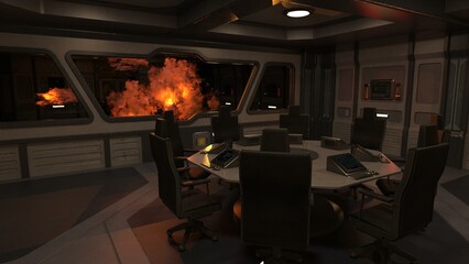 3D-illustration of an conference room in a starship with universe background © Ralf Kraft