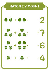 Match by count of Clover, game for children. Vector illustration, printable worksheet