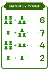 Match by count of St. Patrick's Day hat, game for children. Vector illustration, printable worksheet