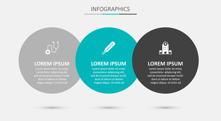 Set Medical thermometer, Stethoscope and Hospital building. Business infographic template. Vector