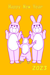 家族ウサギの顔ハメ イラスト素材「オレンジ色」