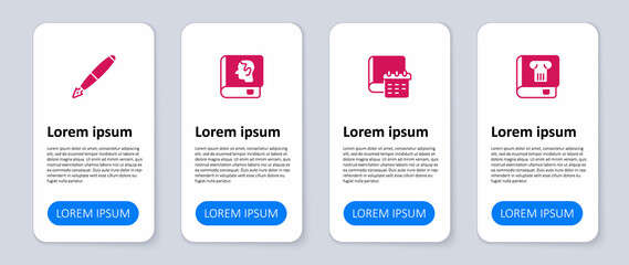 Set History book, Daily paper notepad, Law and Fountain pen nib. Business infographic template. Vector